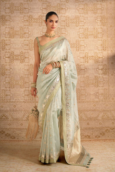 Asvitha Handwoven Benarasi Silk Saree - Sage